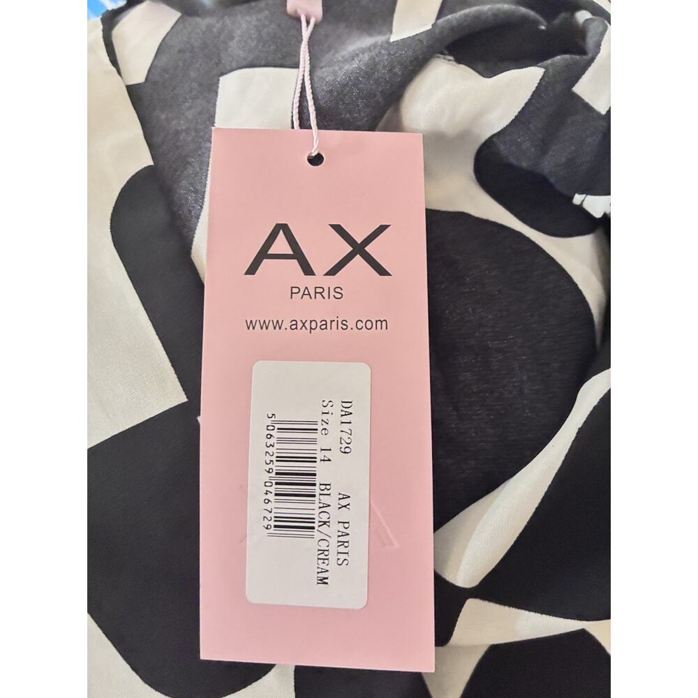 AX Paris Dress 14 Abstract Black Off White Large Slit Front Button Up - Picture 10 of 12
